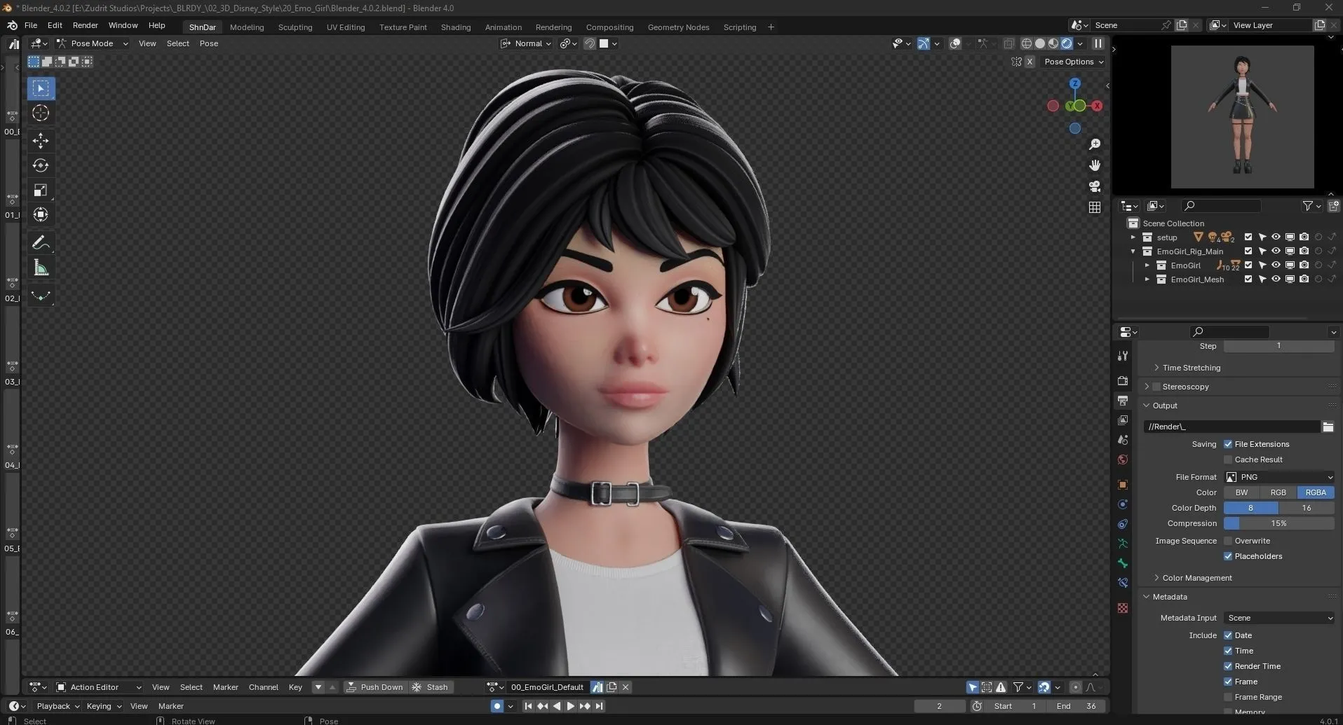 Cartoon Emo Goth K-pop Girl Woman 3D model scene